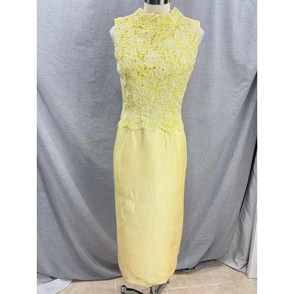 Vintage 60s Betty Johnson's of Thiensville Yellow Lace Sheath Dress XS/2 AS IS